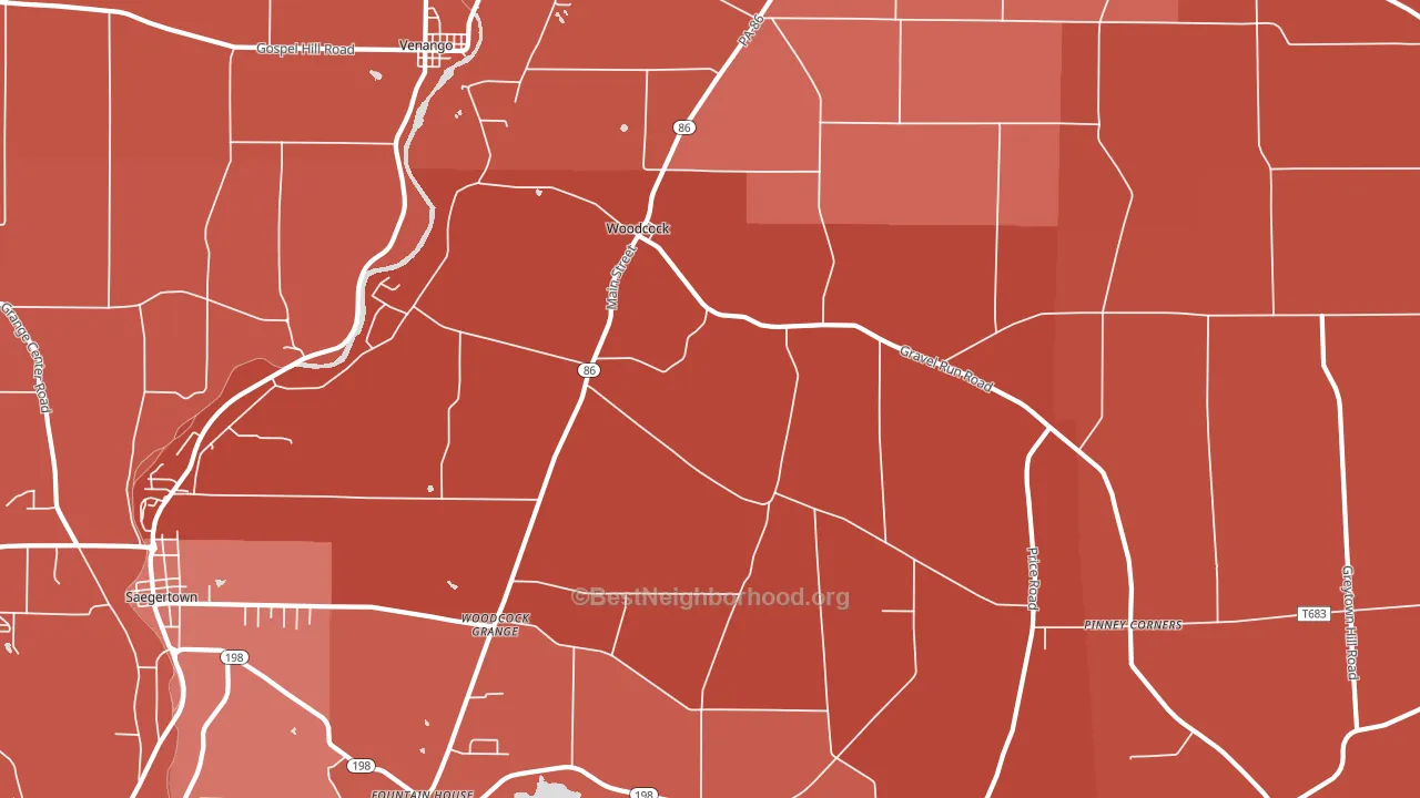 Woodcock, PA block-group political-lean map