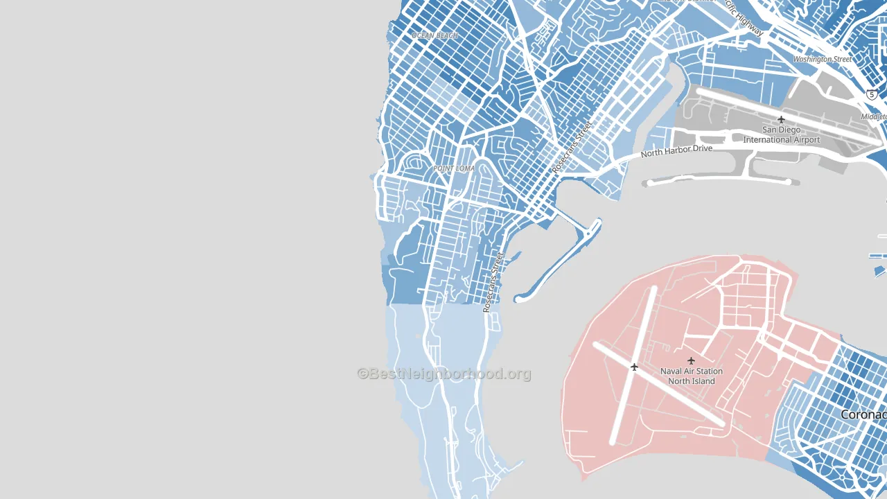 Wooded Area, San Diego, CA block-group political-lean map