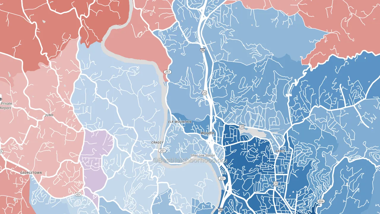 Woodfin, NC block-group political-lean map