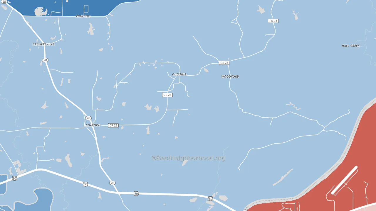 Woodford, AL block-group political-lean map