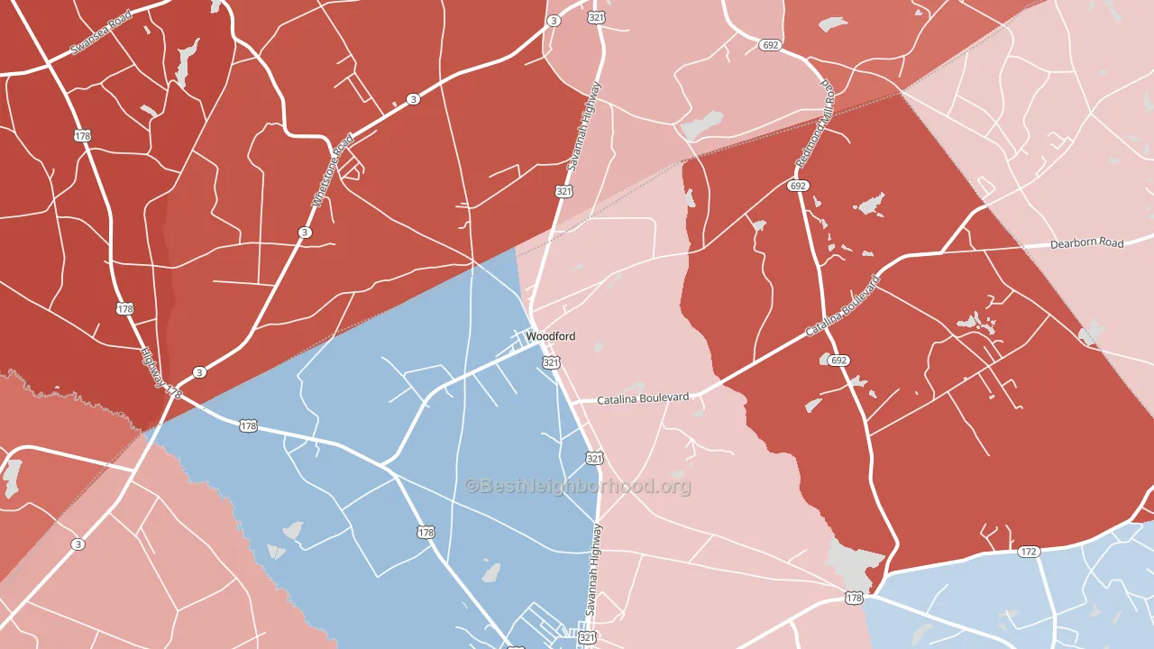 Woodford, SC block-group political-lean map