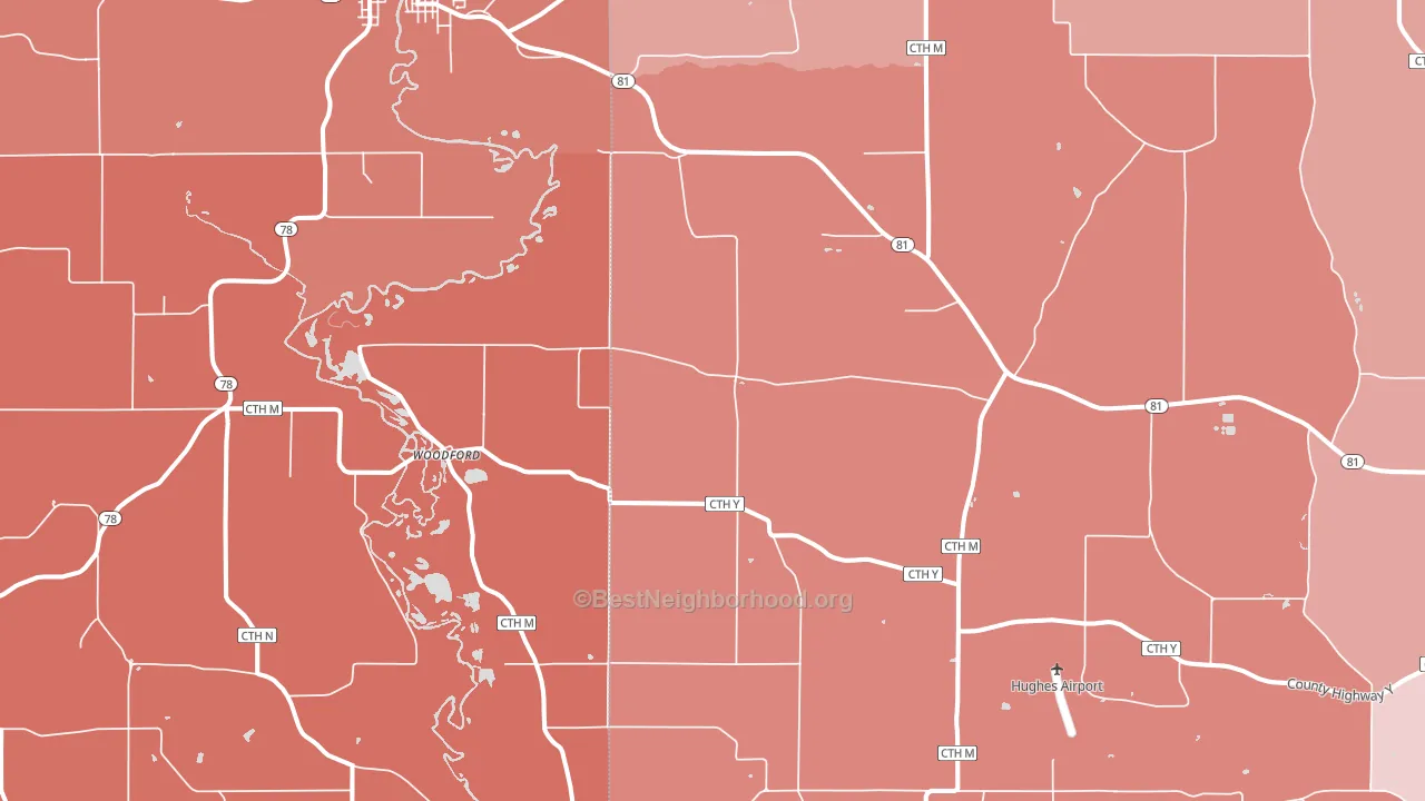 Woodford, WI block-group political-lean map