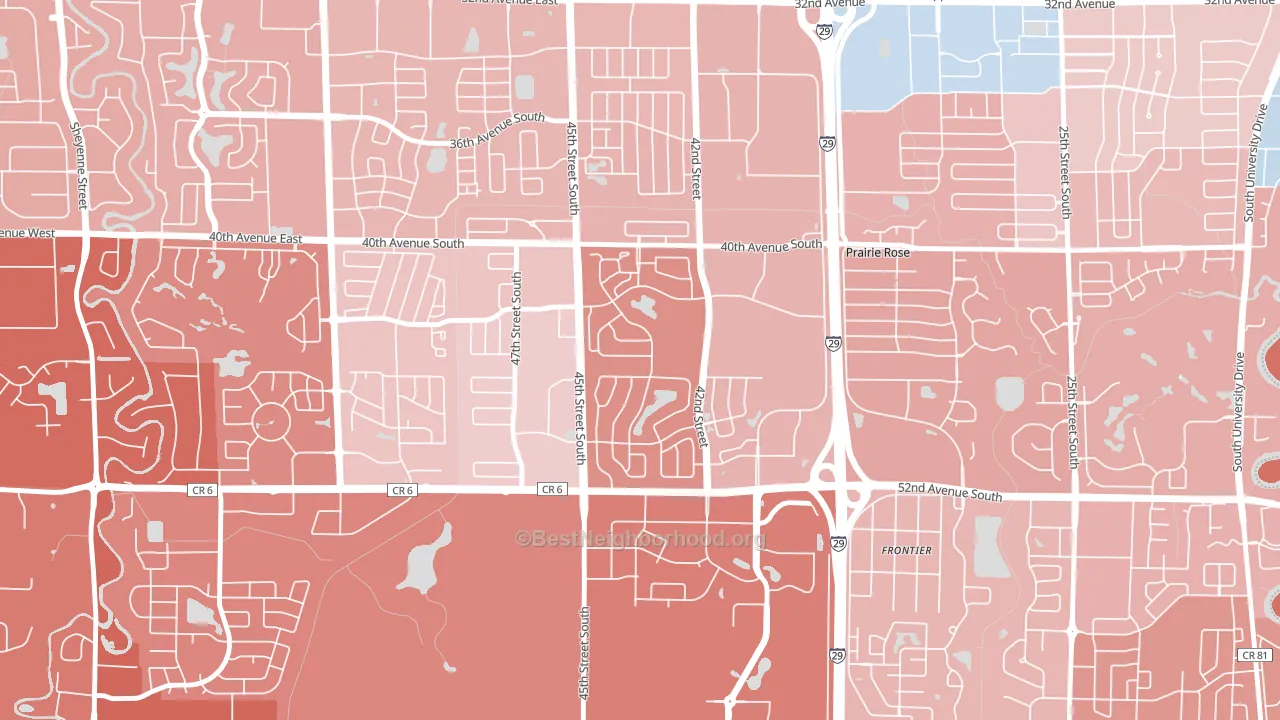 Woodhaven, Fargo, ND block-group political-lean map