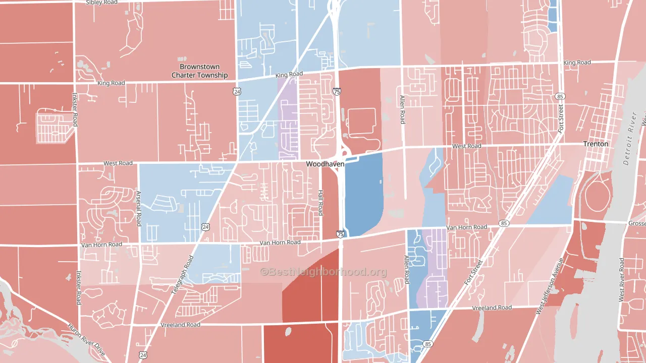 Woodhaven, MI block-group political-lean map