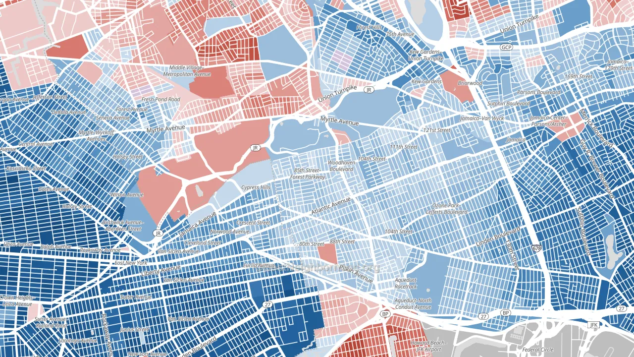 Woodhaven, Queens, NY block-group political-lean map