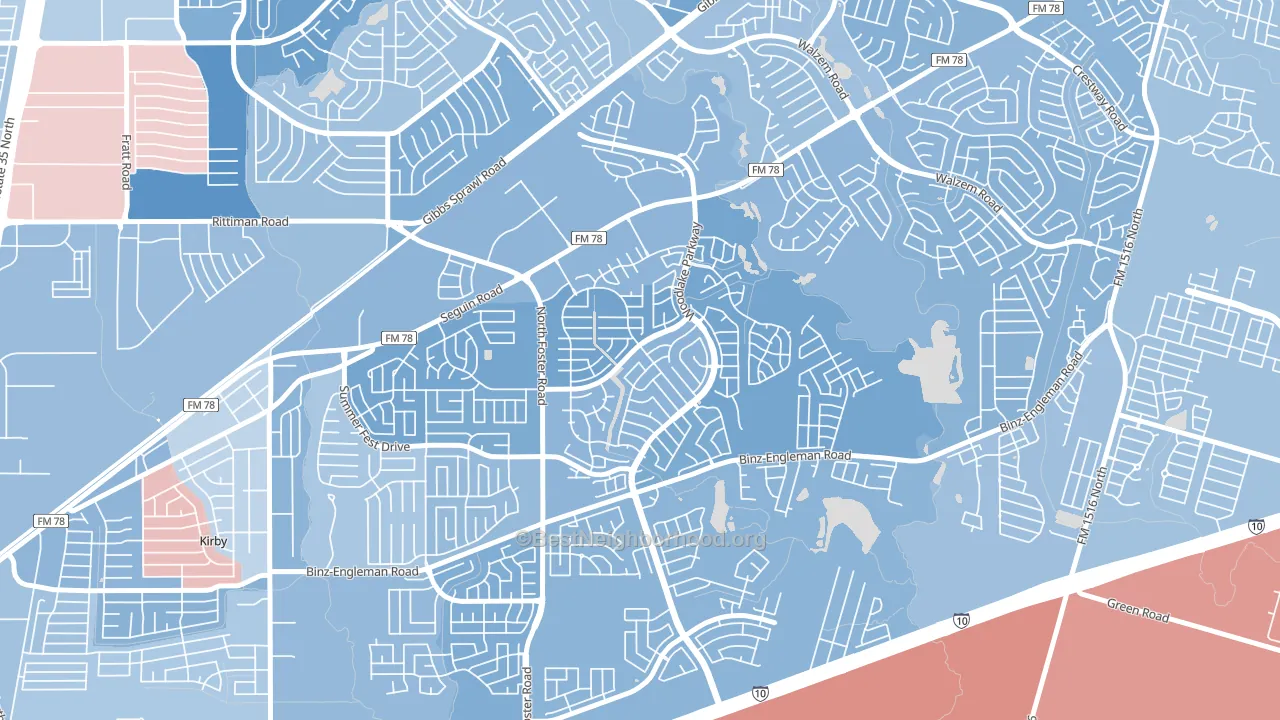 Woodlake, San Antonio, TX block-group political-lean map