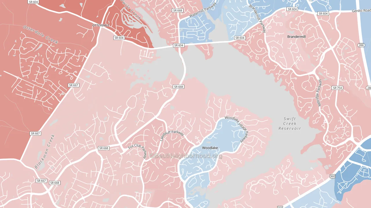 Woodlake, VA block-group political-lean map
