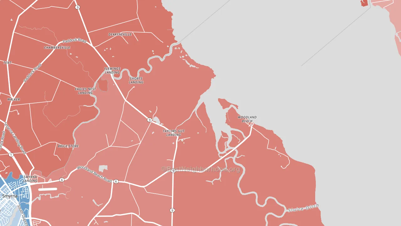 Woodland Beach, DE block-group political-lean map
