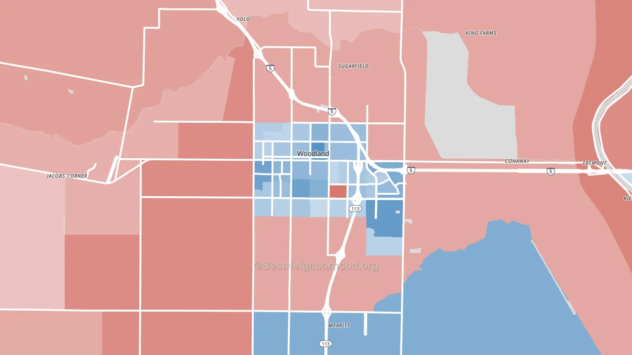 Woodland, CA block-group political-lean map
