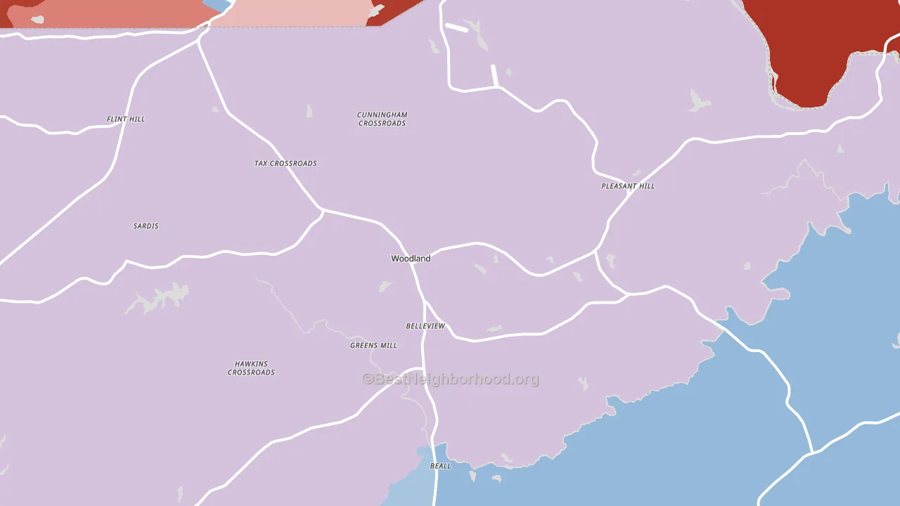 Woodland, GA block-group political-lean map