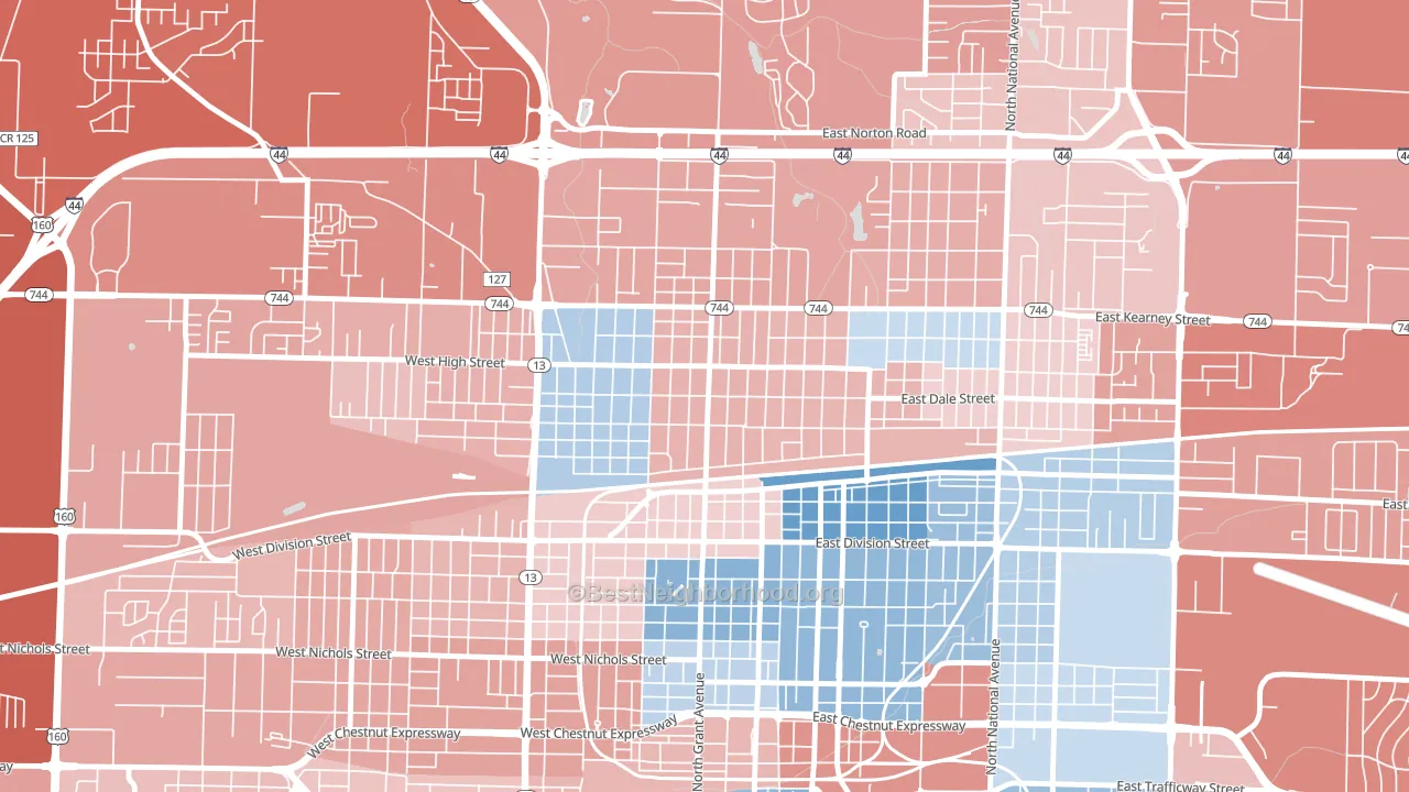 Woodland Heights, Springfield, MO block-group political-lean map