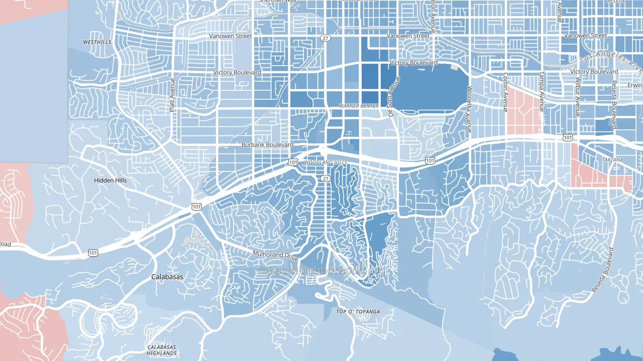 Woodland Hills, CA block-group political-lean map