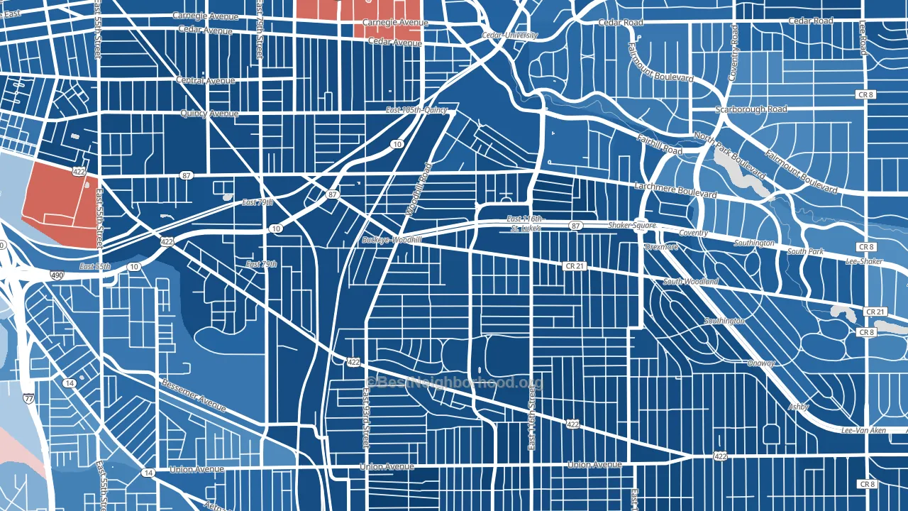 Woodland Hills, Cleveland, OH block-group political-lean map