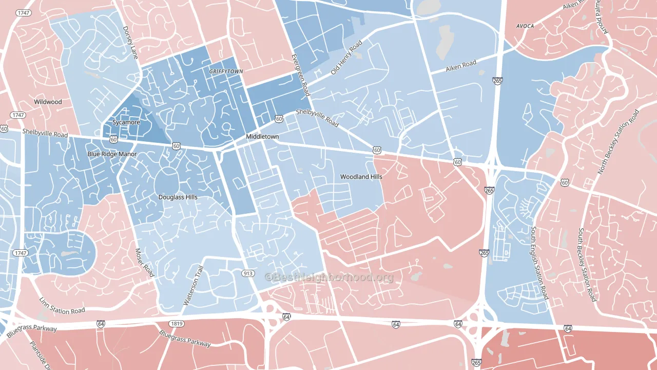 Woodland Hills, KY block-group political-lean map