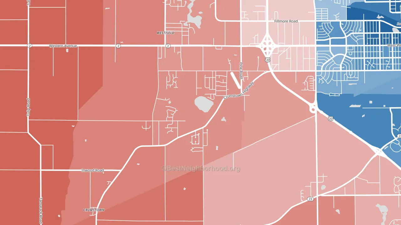 Woodland, IN block-group political-lean map