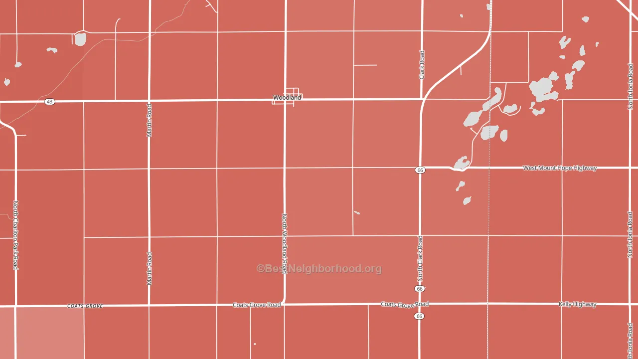 Woodland, MI block-group political-lean map