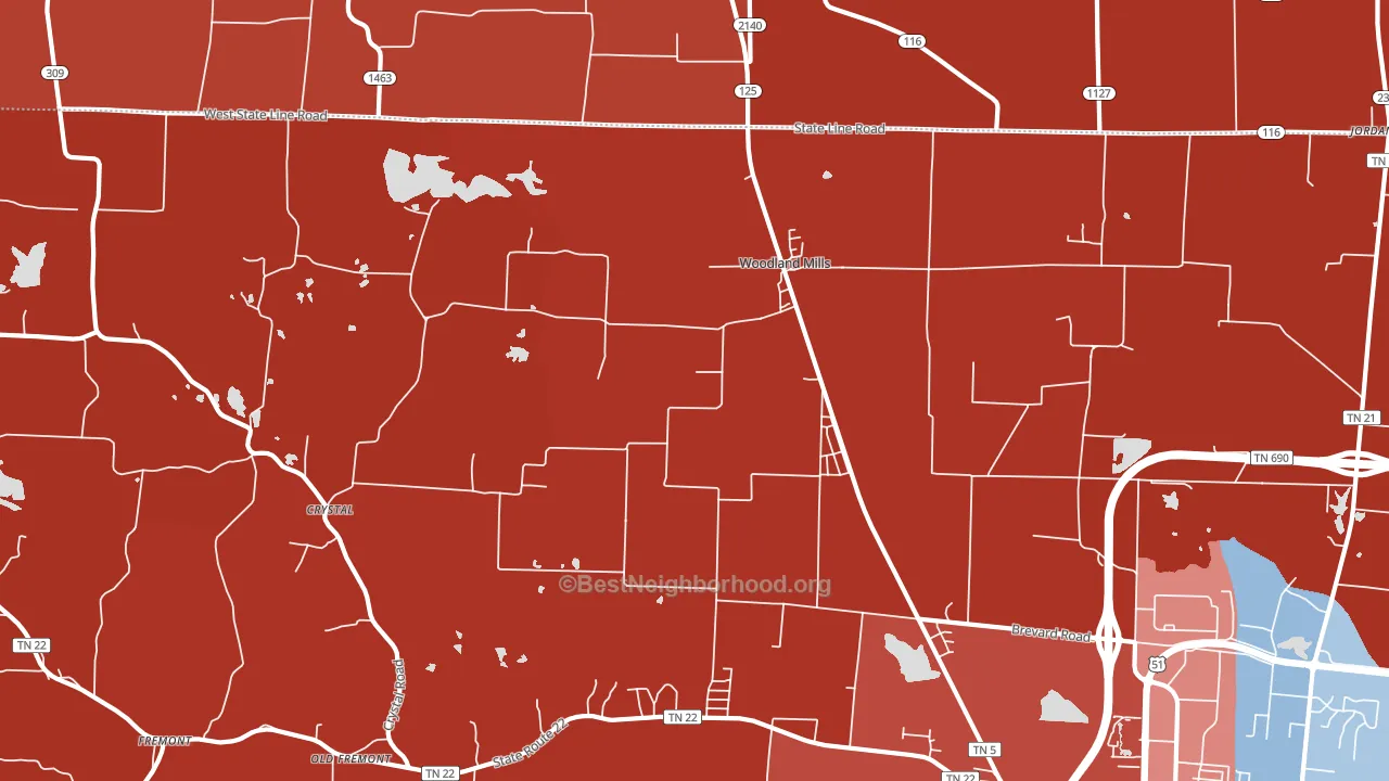 Woodland Mills, TN block-group political-lean map