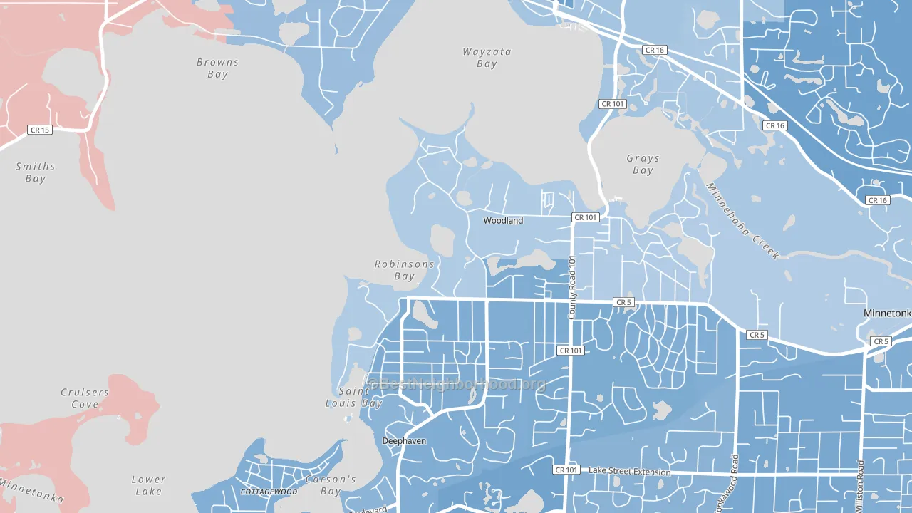 Woodland, MN block-group political-lean map