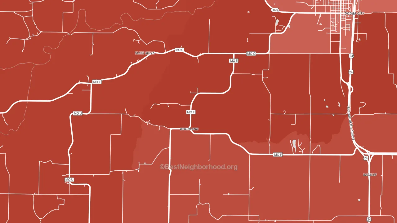 Woodland, MO block-group political-lean map