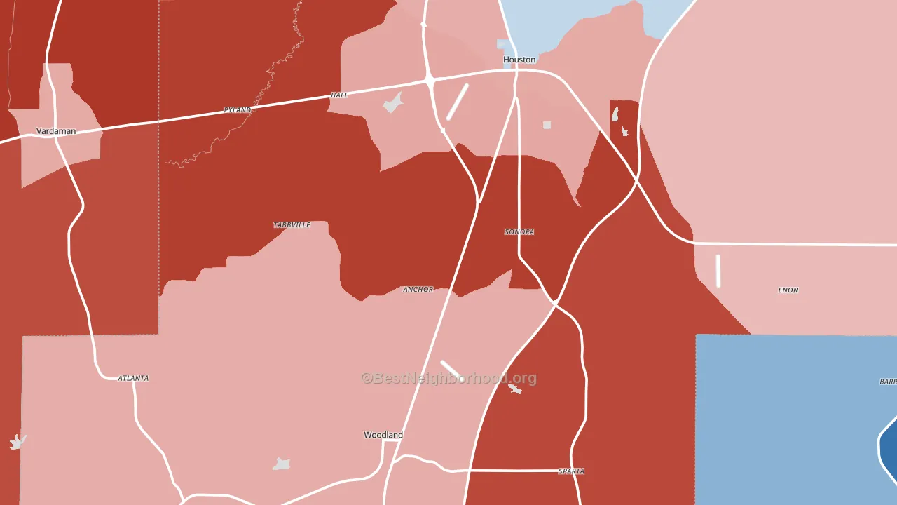 Woodland, MS block-group political-lean map