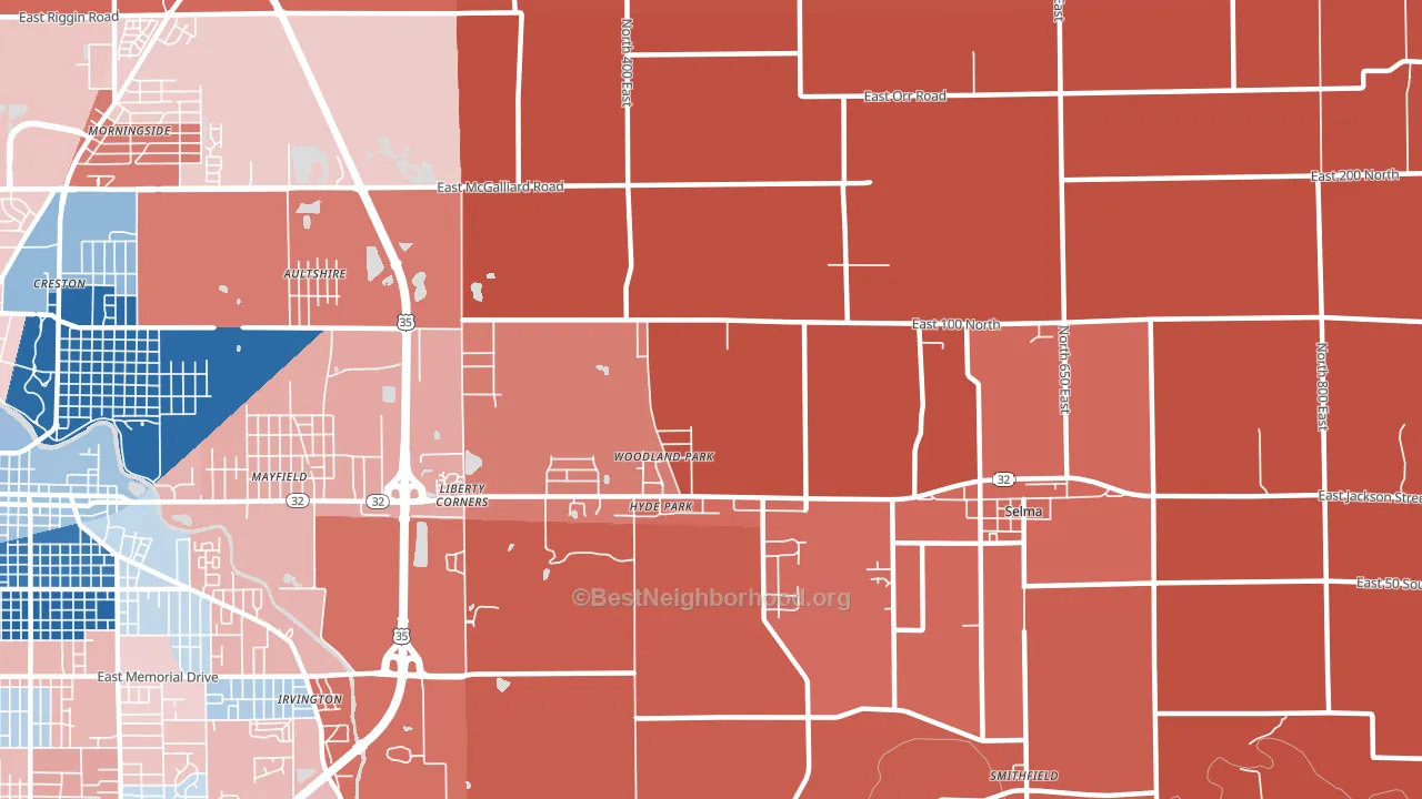 Woodland Park, IN block-group political-lean map