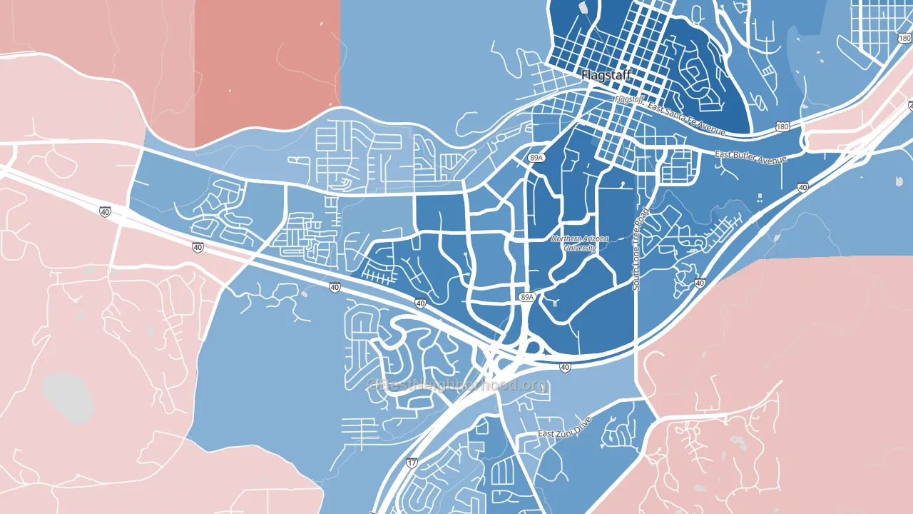Woodlands Village, Flagstaff, AZ block-group political-lean map