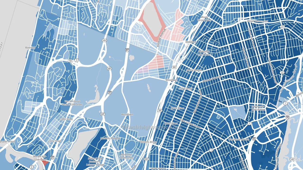 Woodlawn, Bronx, NY block-group political-lean map