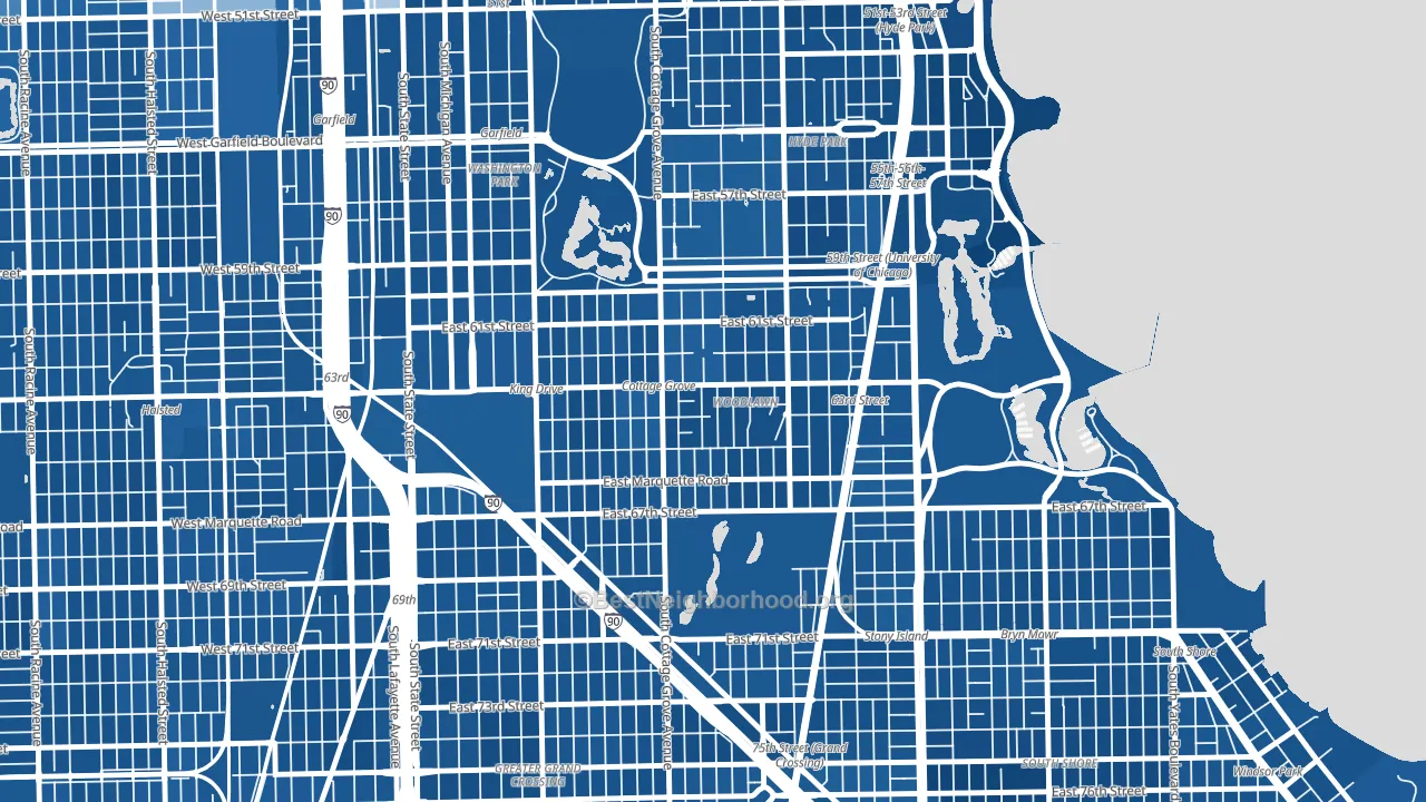 Woodlawn, Chicago, IL block-group political-lean map