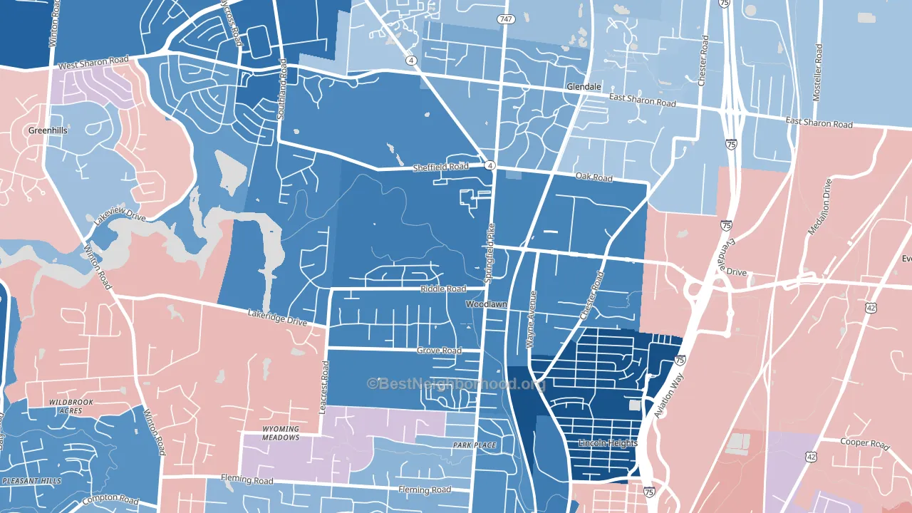 Woodlawn, OH block-group political-lean map