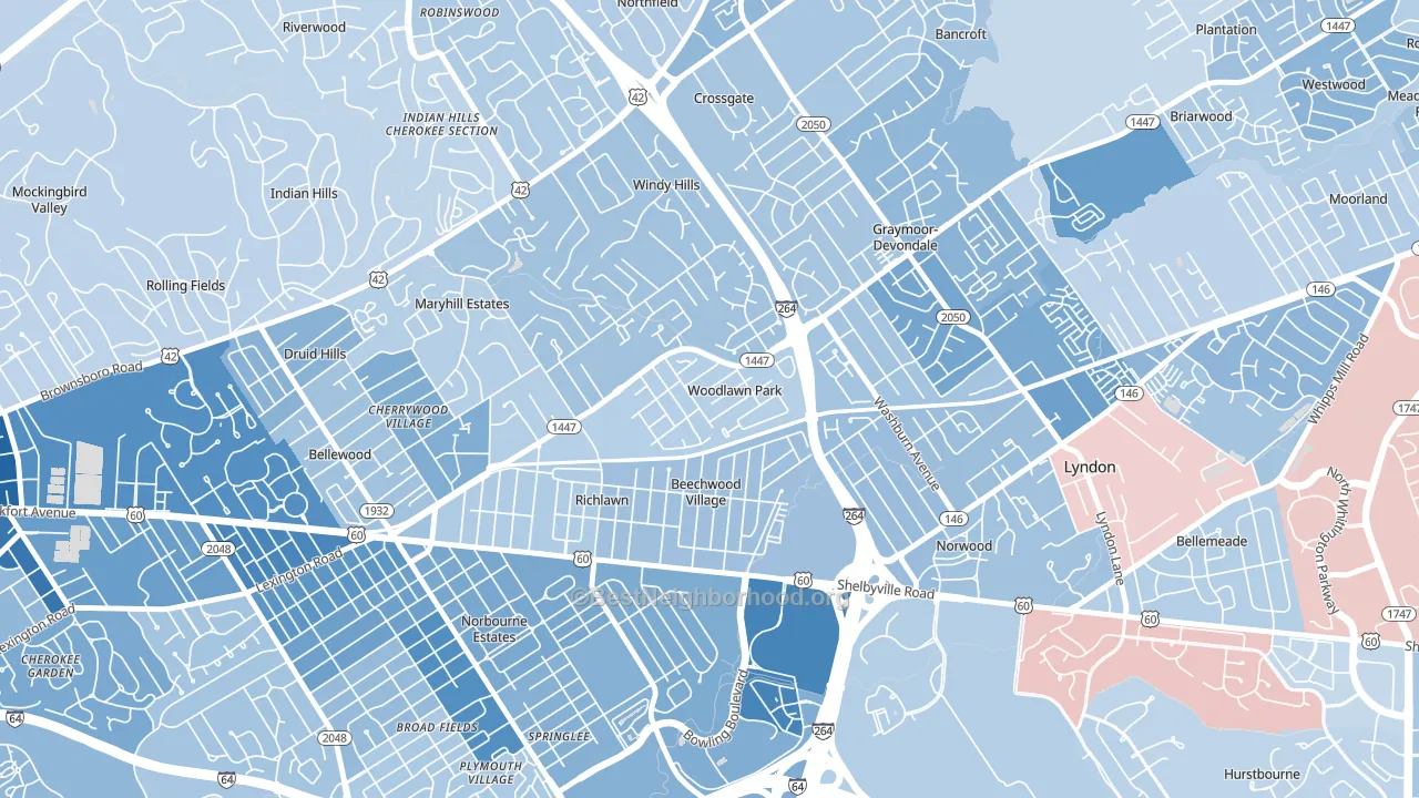 Woodlawn Park, KY block-group political-lean map
