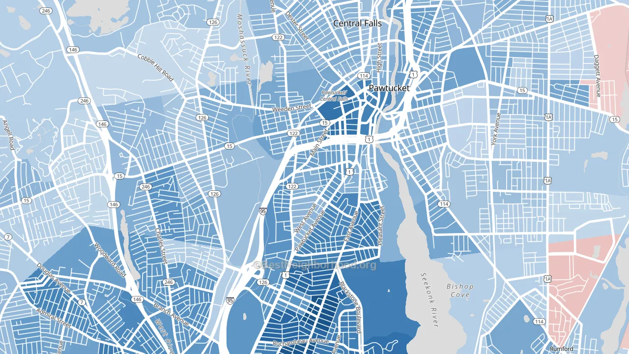 Woodlawn, Pawtucket, RI block-group political-lean map