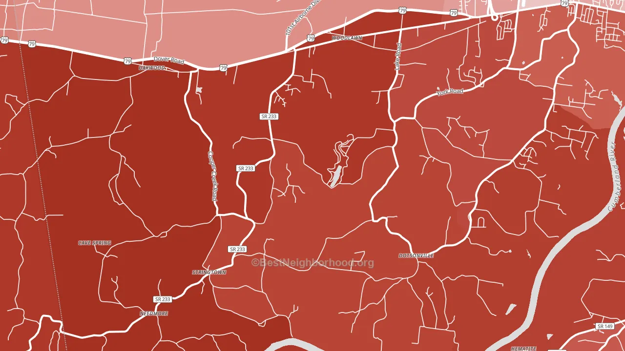 Woodlawn, TN block-group political-lean map