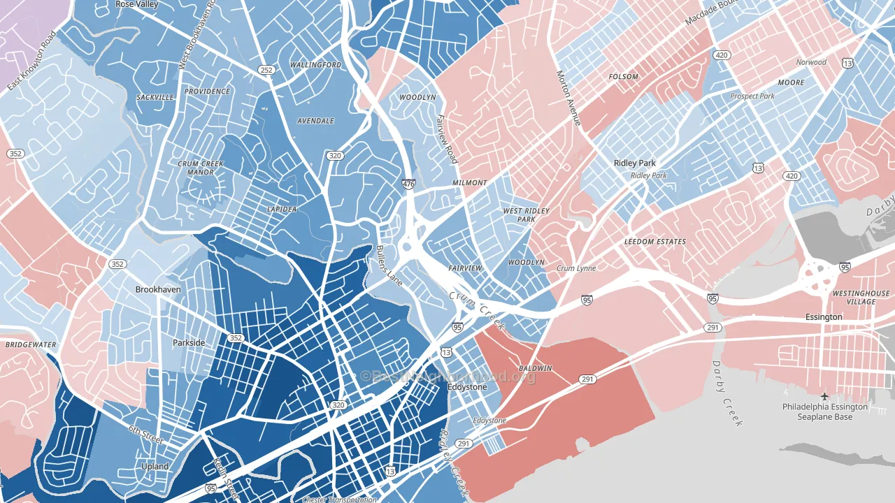 Woodlyn, PA block-group political-lean map