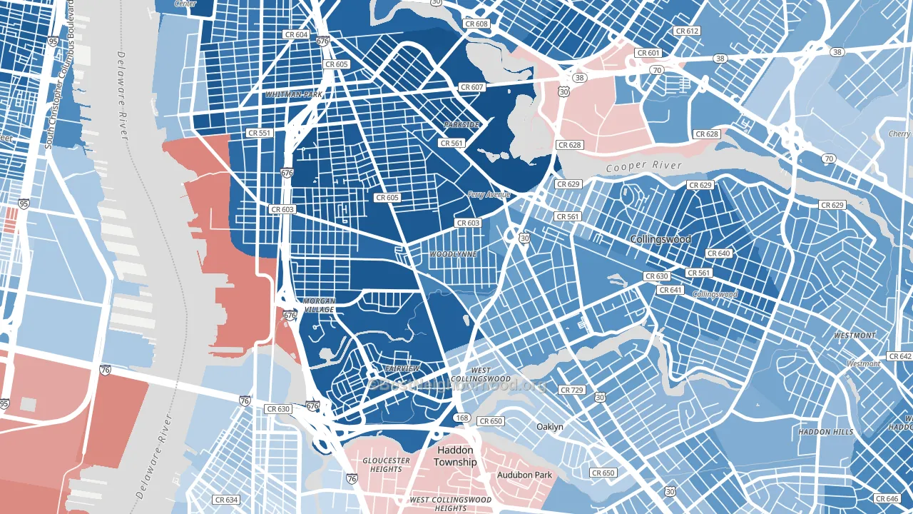 Woodlynne, NJ block-group political-lean map