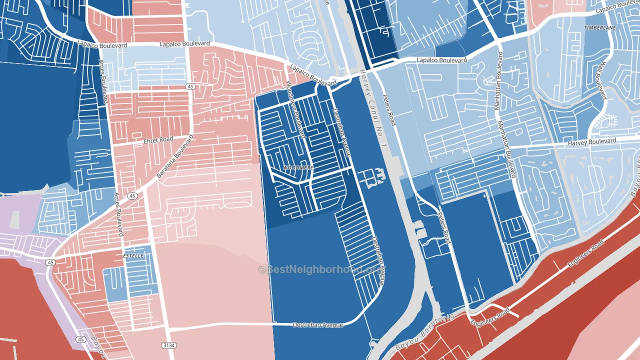 Woodmere, LA block-group political-lean map