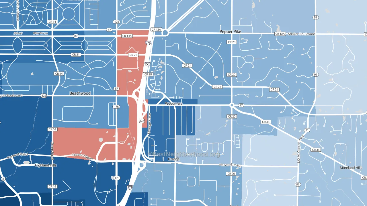 Woodmere, OH block-group political-lean map