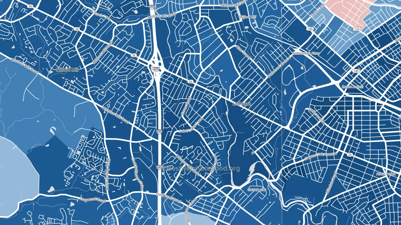 Woodmoor, Lochearn, MD block-group political-lean map