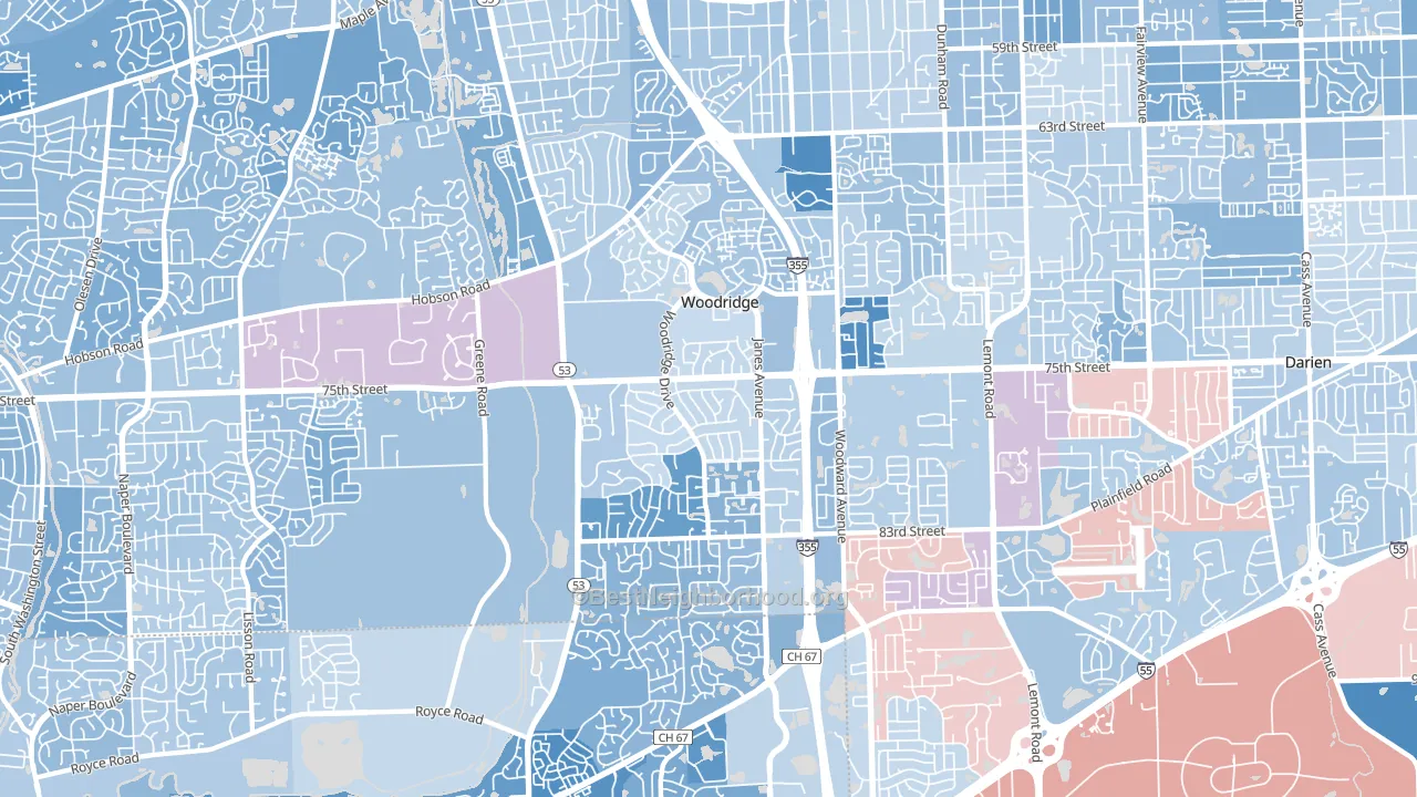 Woodridge, IL block-group political-lean map