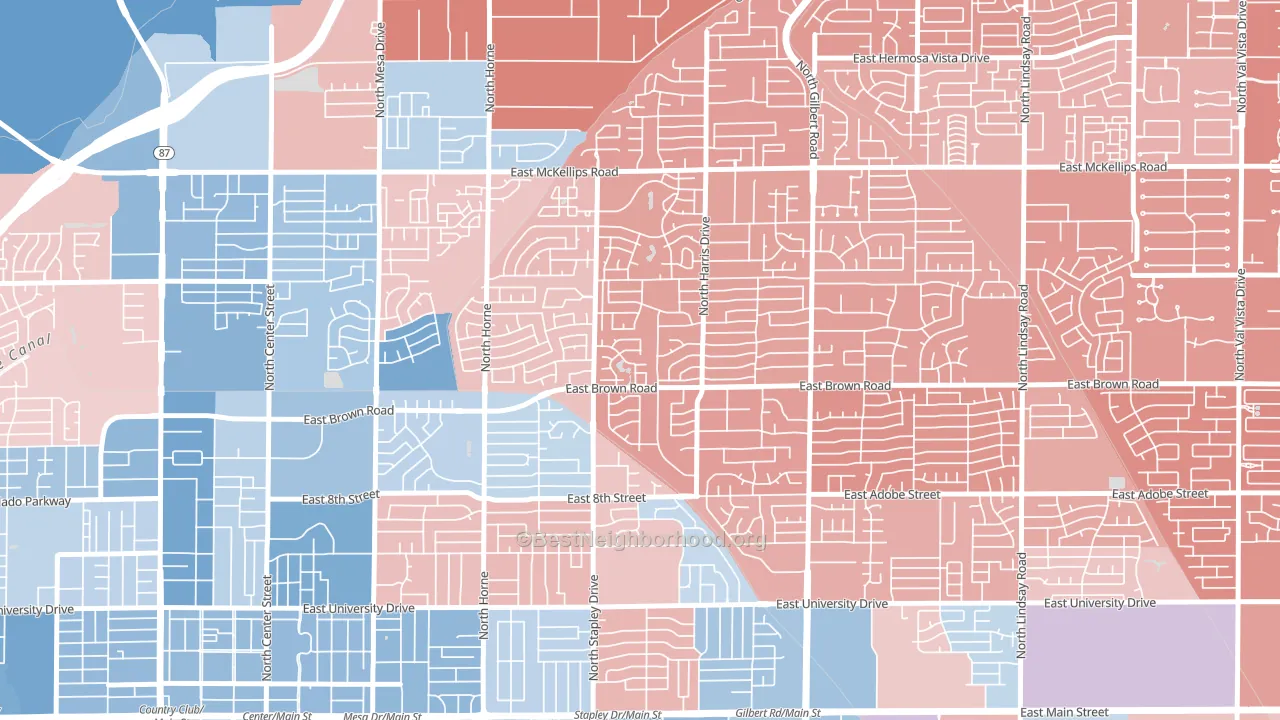 Woodridge Lakes, Mesa, AZ block-group political-lean map