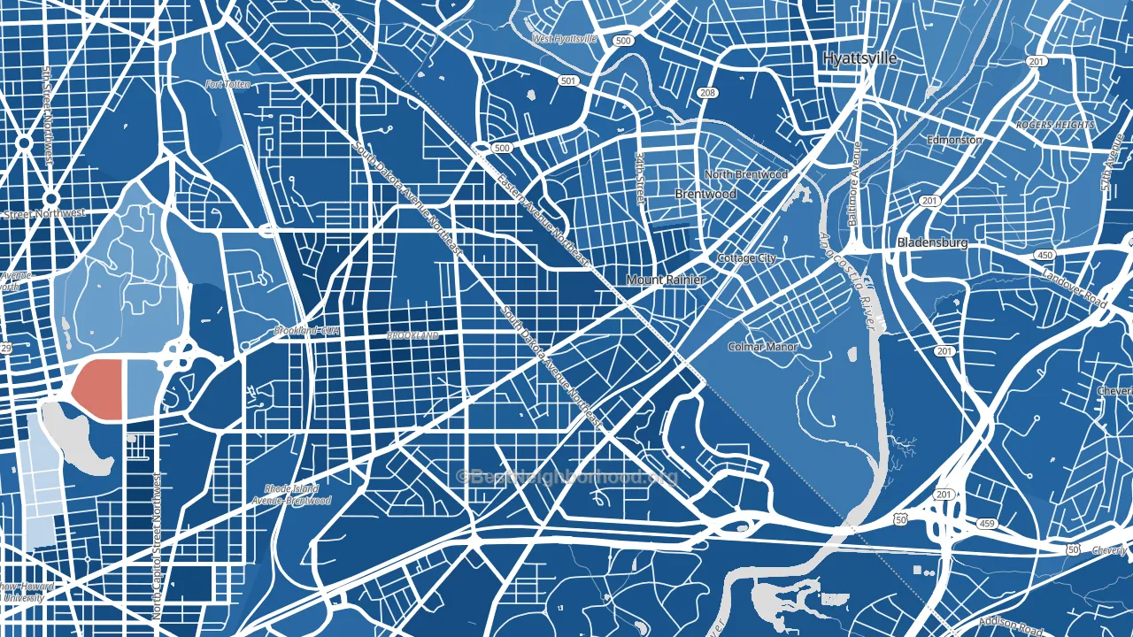 Woodridge, Washington, DC block-group political-lean map