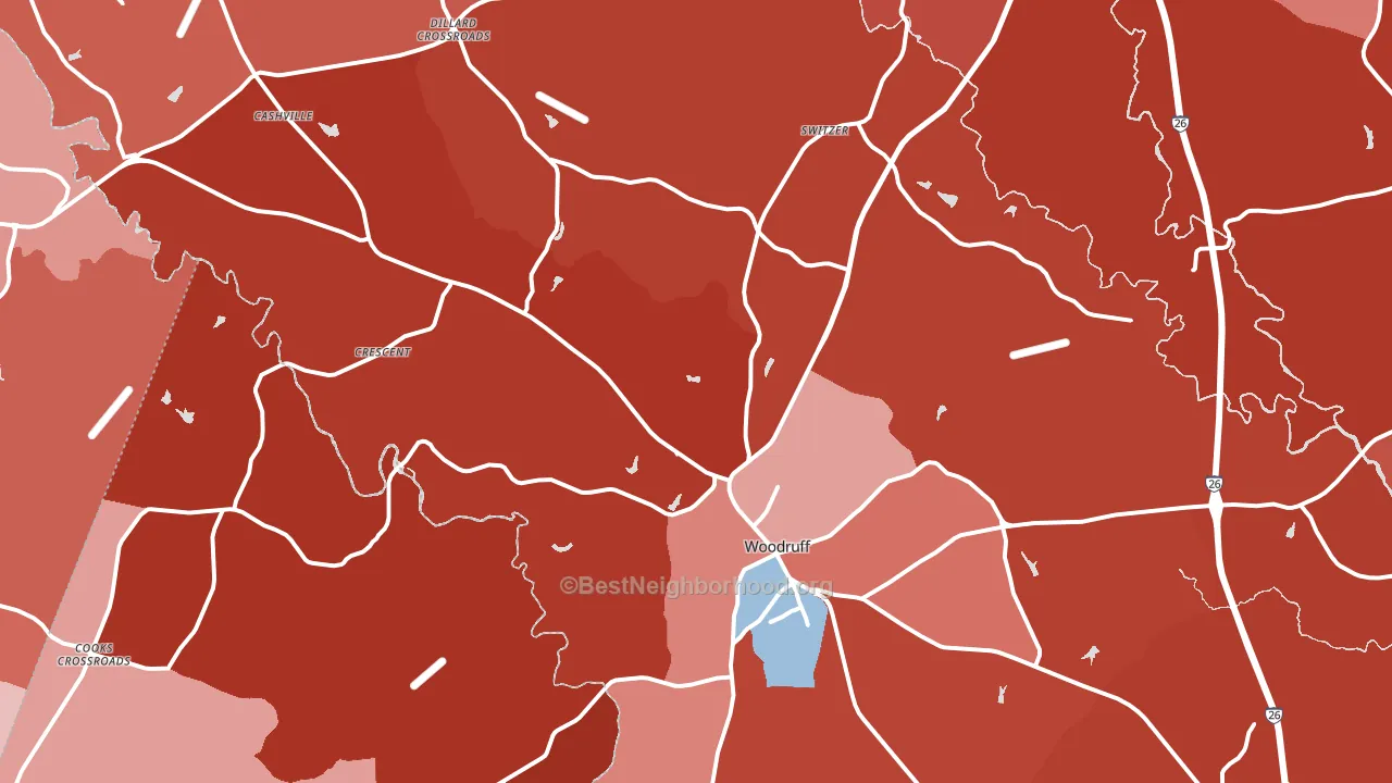 Woodruff, SC block-group political-lean map