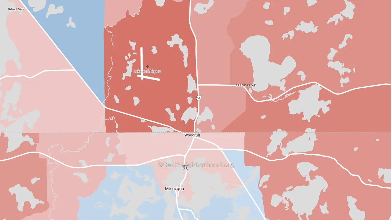 Woodruff, WI block-group political-lean map