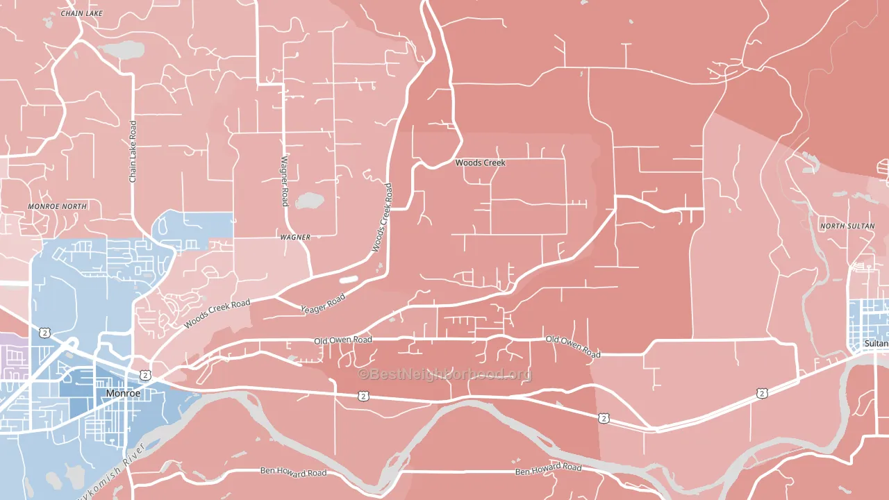 Woods Creek, WA block-group political-lean map