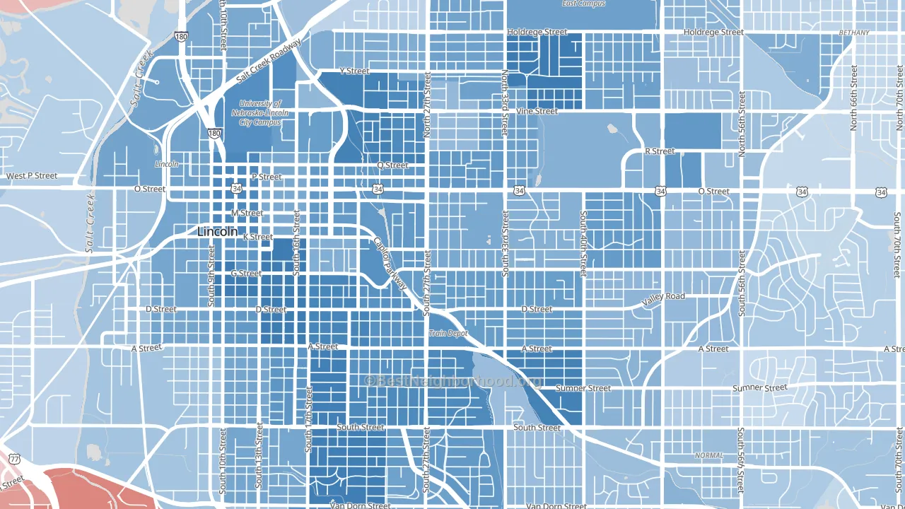 Woods Park, Lincoln, NE block-group political-lean map