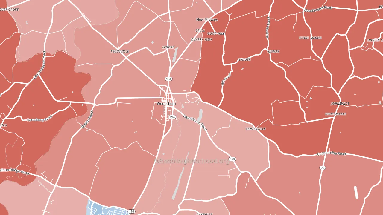 Woodsboro, MD block-group political-lean map