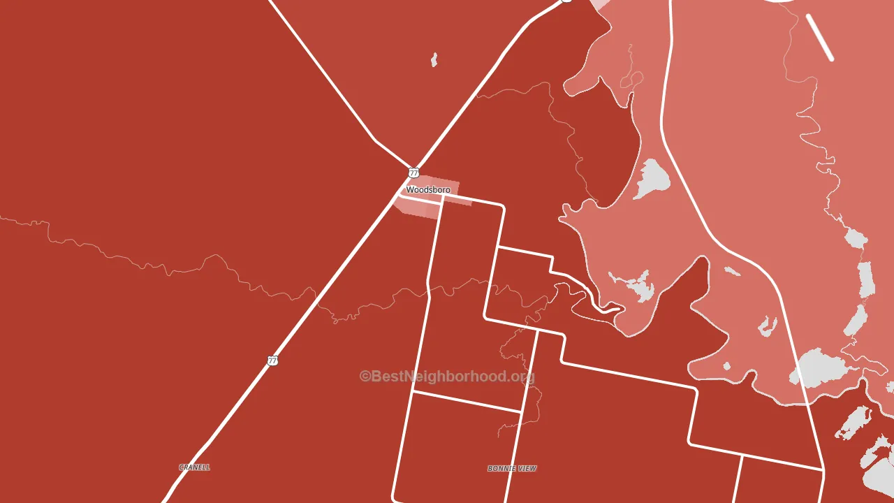 Woodsboro, TX block-group political-lean map