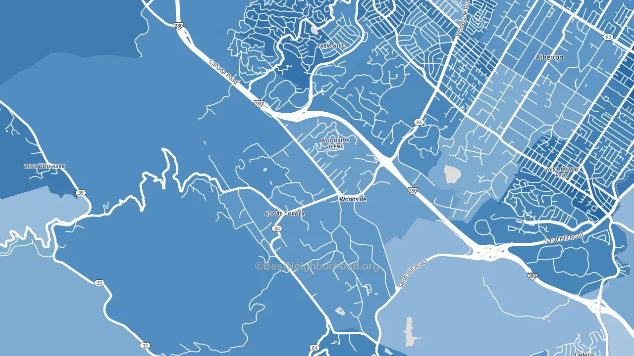 Woodside, CA block-group political-lean map