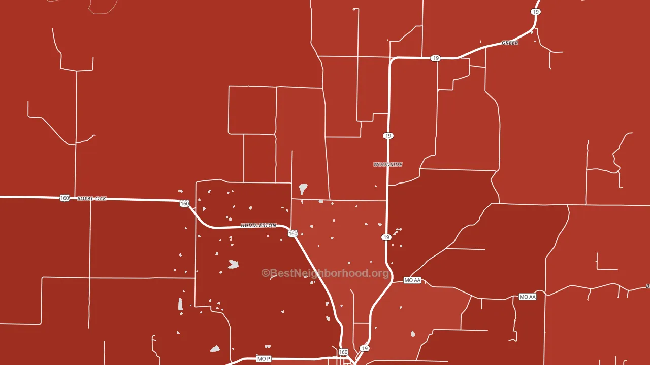 Woodside, MO block-group political-lean map