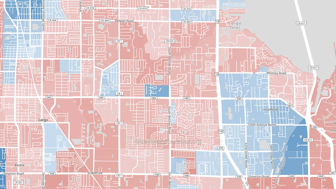 Woodside Village, Largo, FL block-group political-lean map