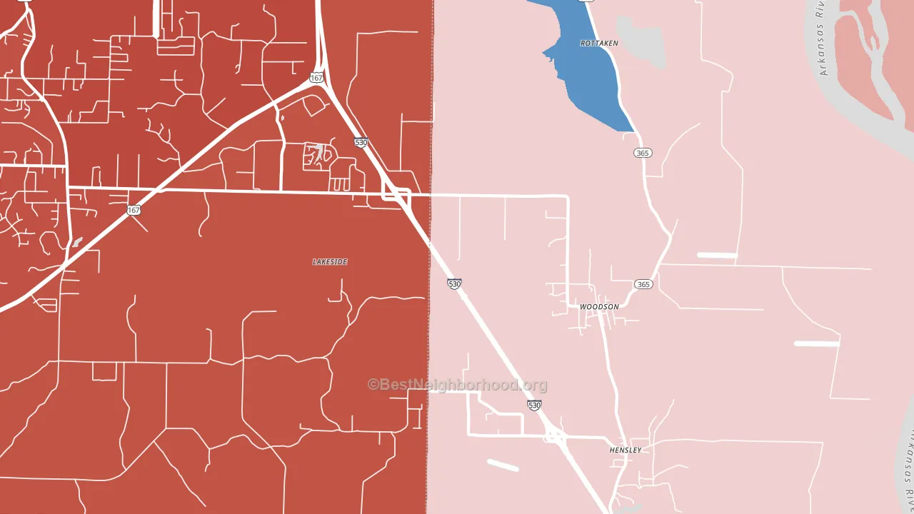 Woodson, AR block-group political-lean map